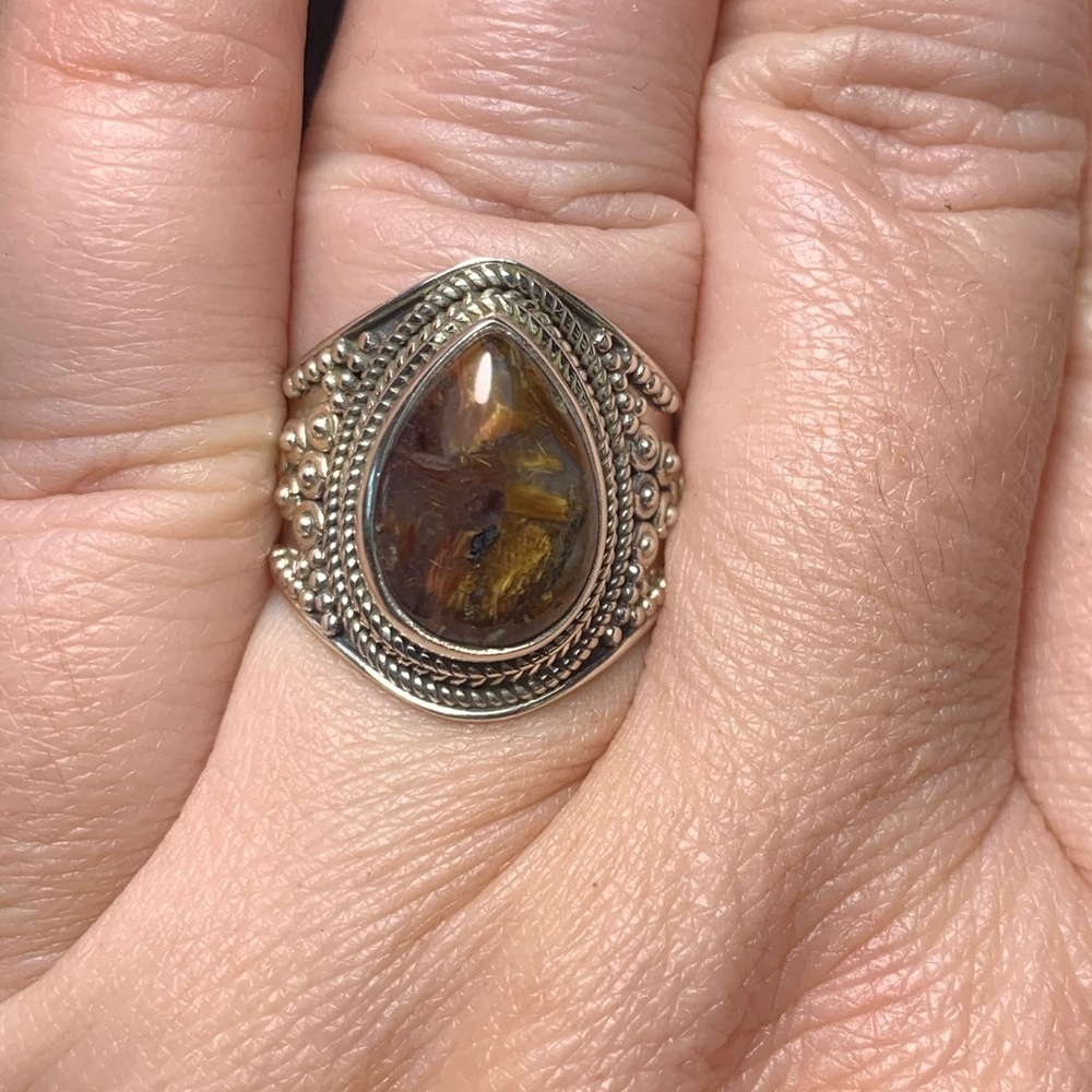 Solid Sterling Brown Pietersite Ring - image 4